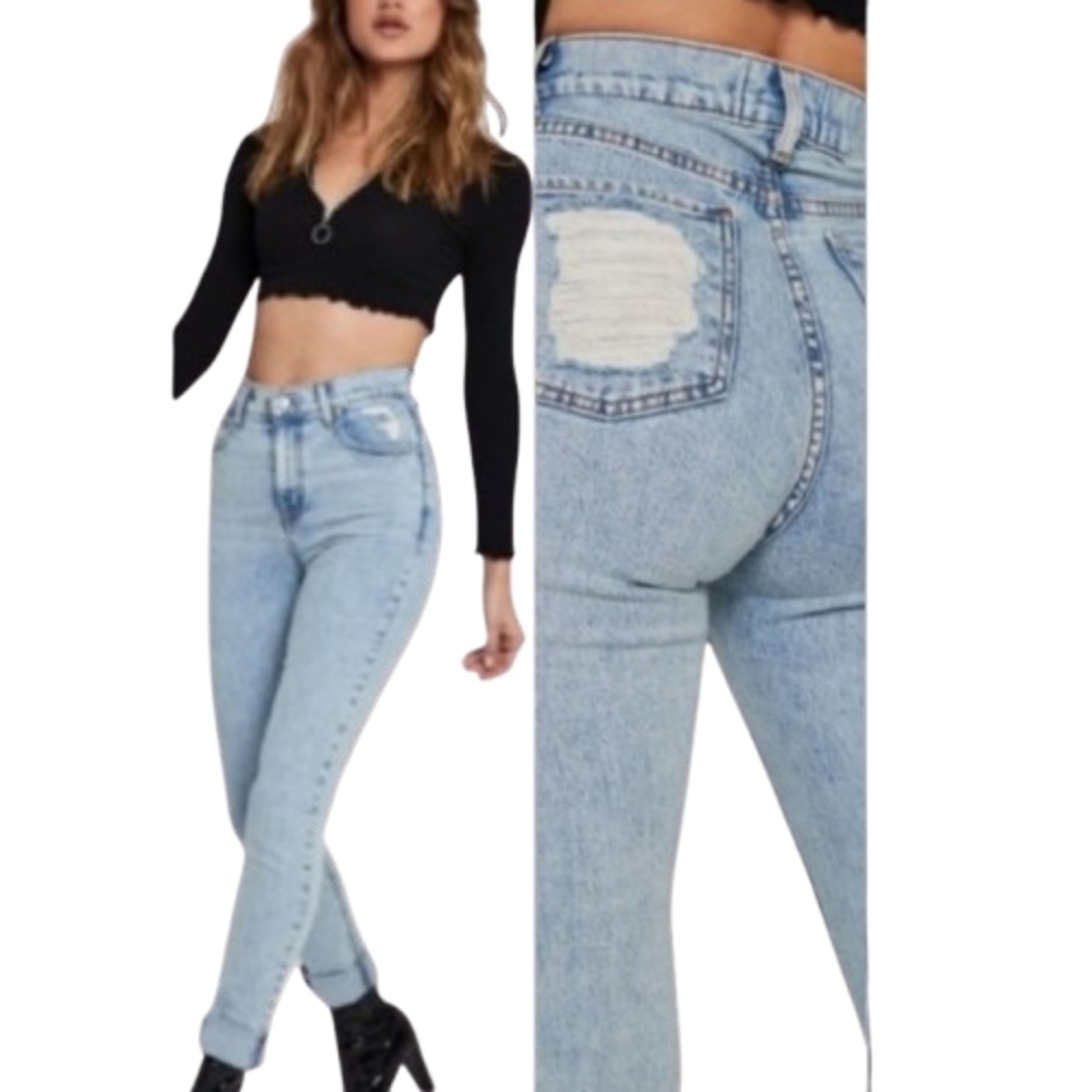 REVICE Size 28 Uptown Stardust High Waisted Light Wash Distressed Pocket Stretch